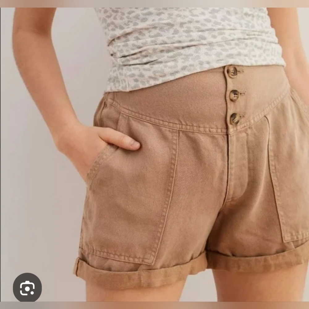 NWT Aerie Twill V-Waist Linen Blend Shorts in Pink Size Medium
